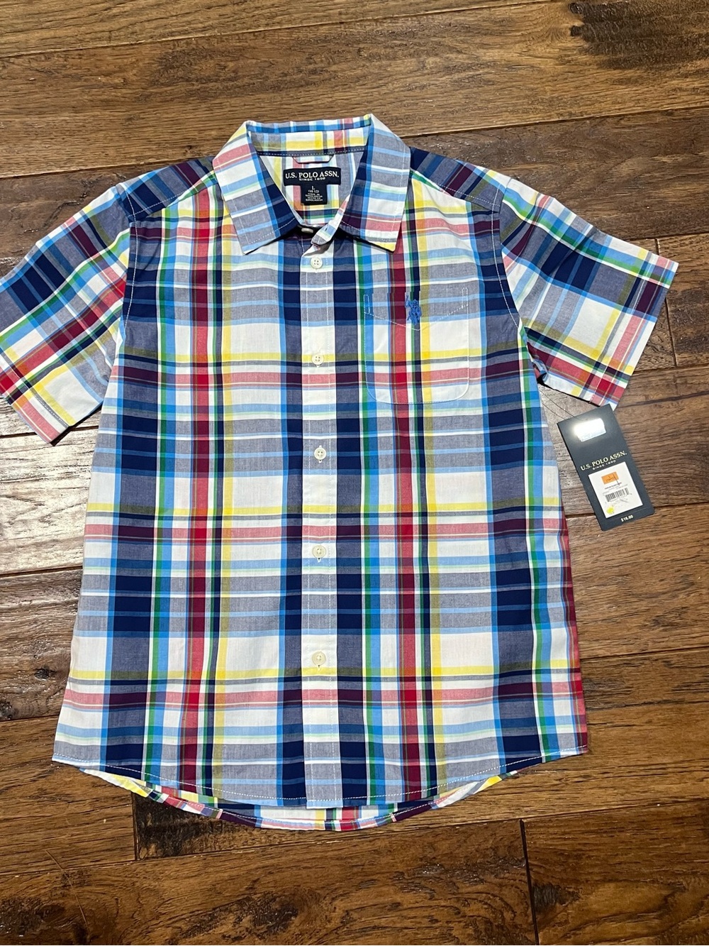 U.S. Polo Assn. Kids size 10-12 Short Sleeve Plaid Button-Up Shirt - Multicolor